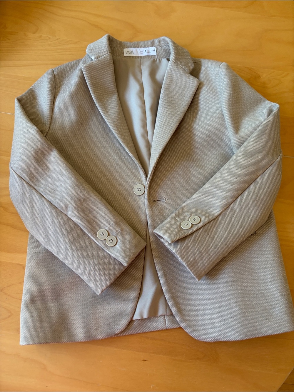 Kid 6 yo Zara Light Beige Textured Single-Breasted Blazer